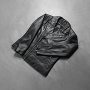 Zipper &amp; Hem Craftsmanship Construction Detail on Men's Noah Black Leather Biker Jacket