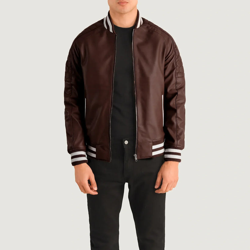 Pascal Бордовая Leather Varsity Кожаная куртка мужская