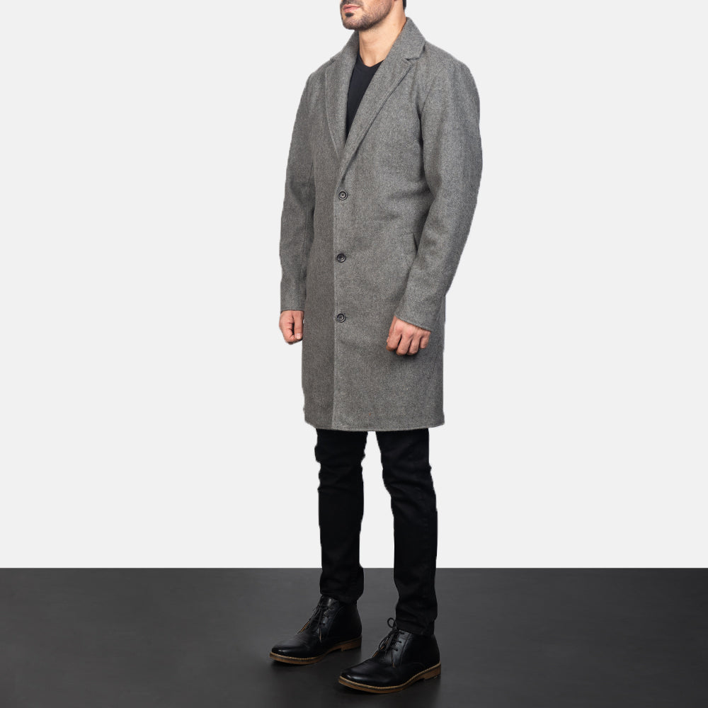 
Grey Synthetic Wool Trench Coat - Вид сзади, подчеркивающий посадку по плечам и ровный край