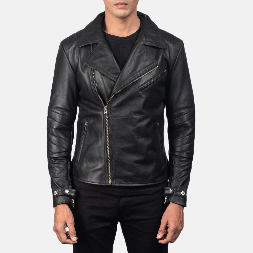 
Крупный план деталей of Notch & Zipper Hardware on Raiden Black Leather Biker Jacket