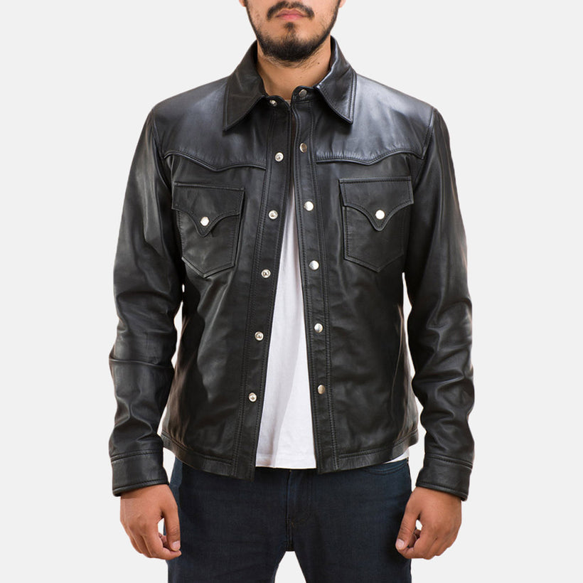 Ranchson Черная Leather Shirt мужская
