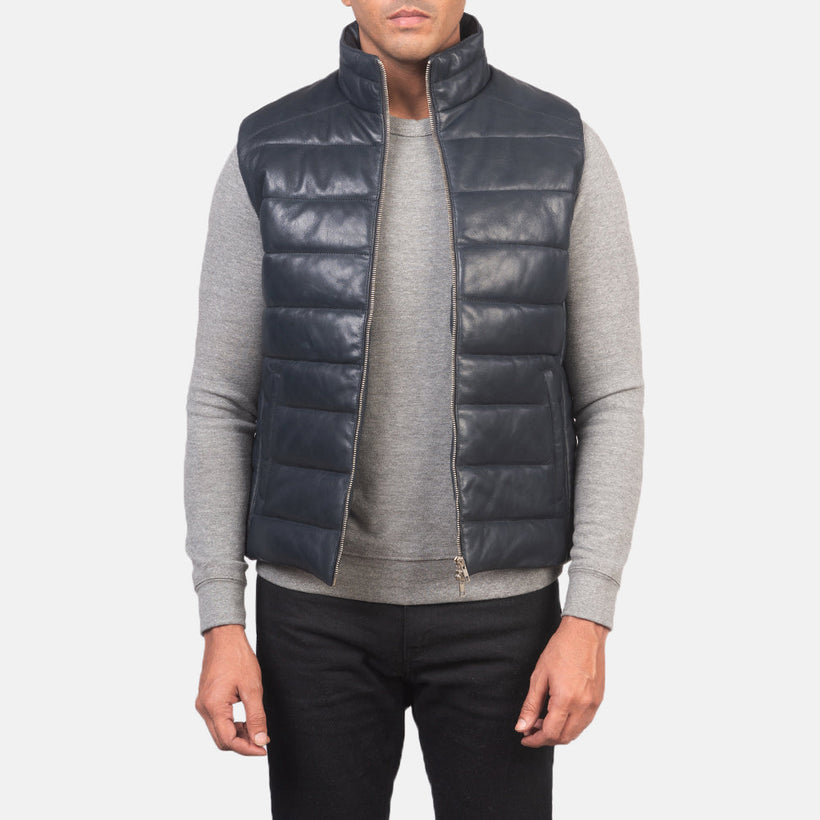 Reeves Синяя Leather Puffer Vest мужская