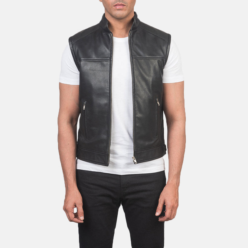 Roland Черная Leather Biker Vest мужская