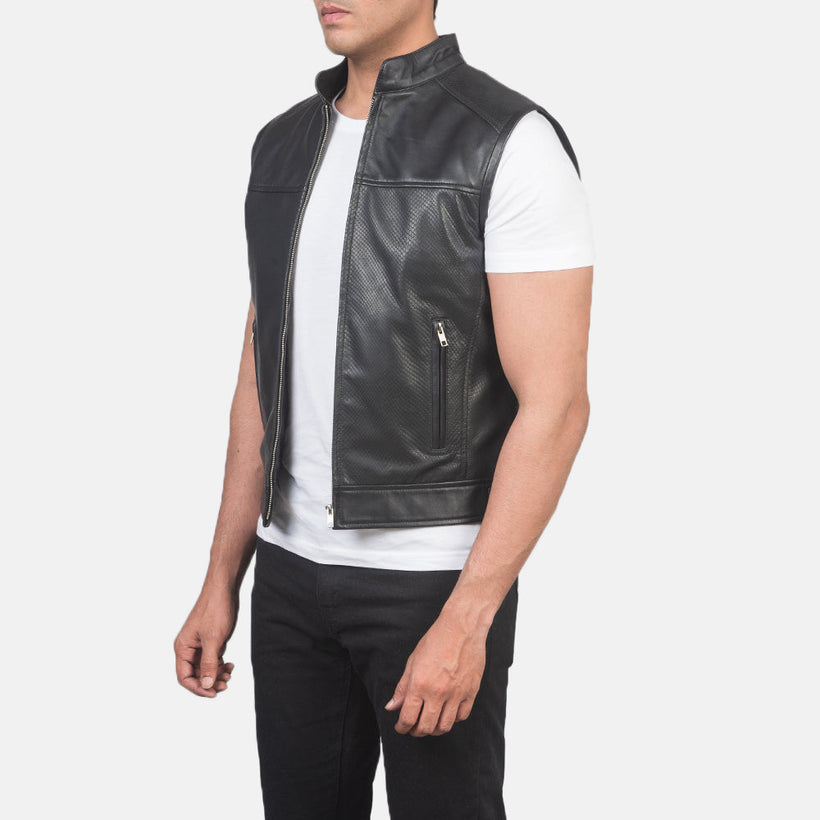Roland Черная Leather Biker Vest мужская