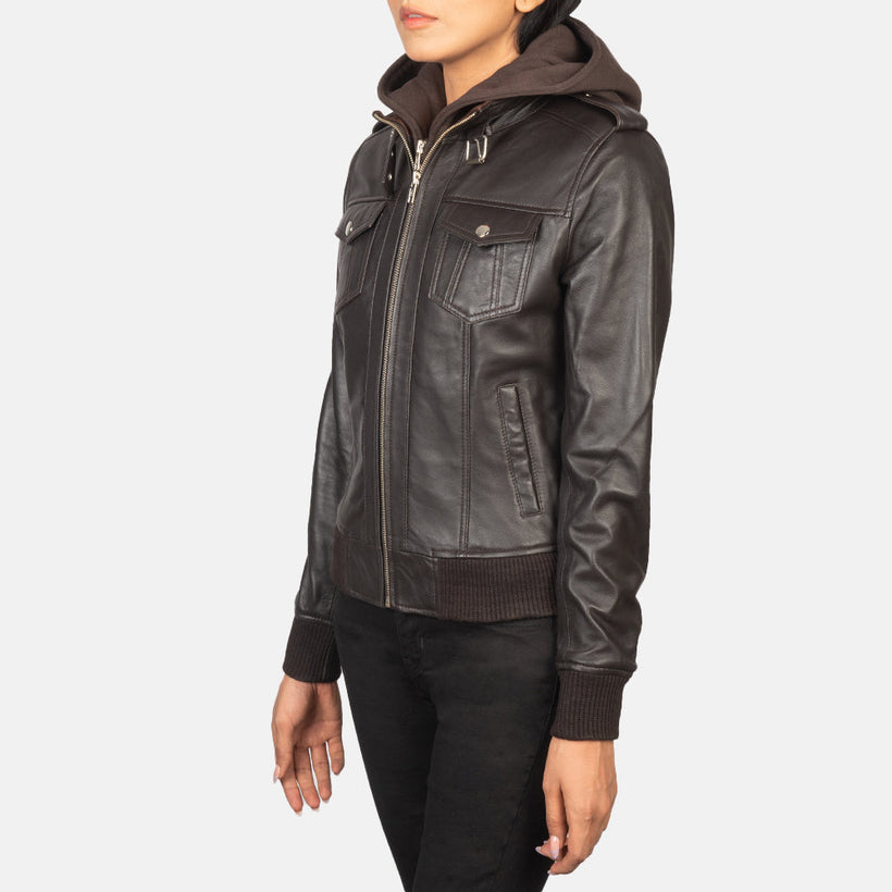 Roslyn Hooded Кожаный бомбер для Женщин