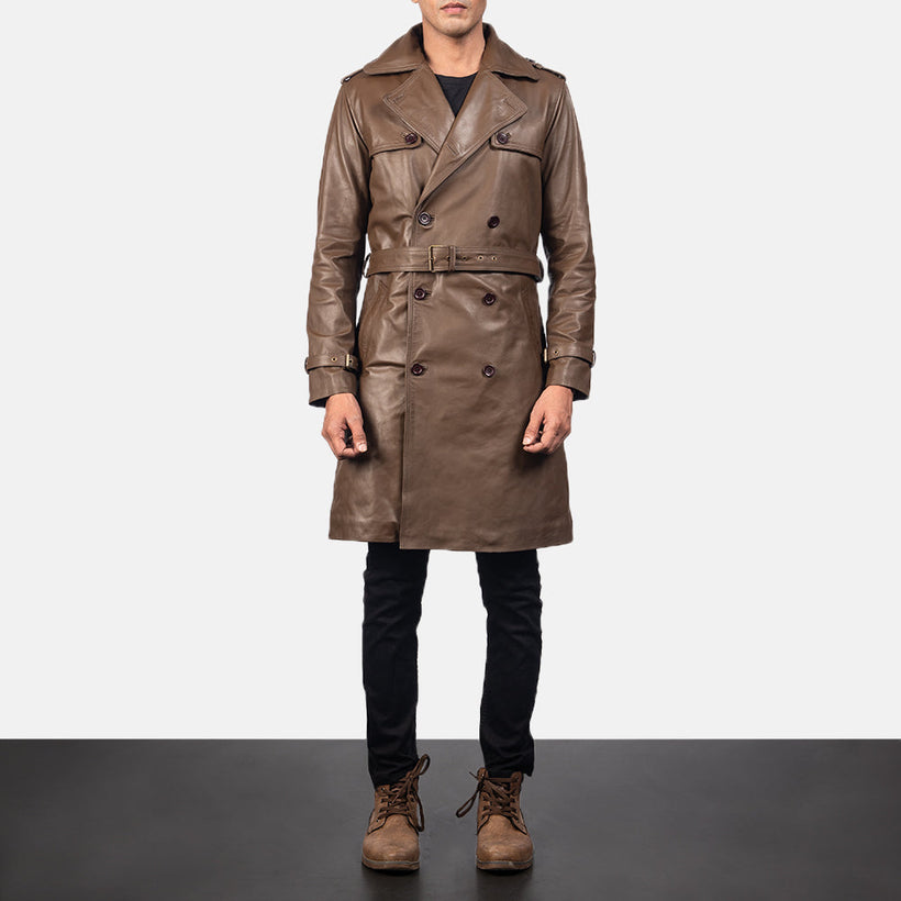 Royson Коричневый Leather Duster Кожаное пальто для Мужчин