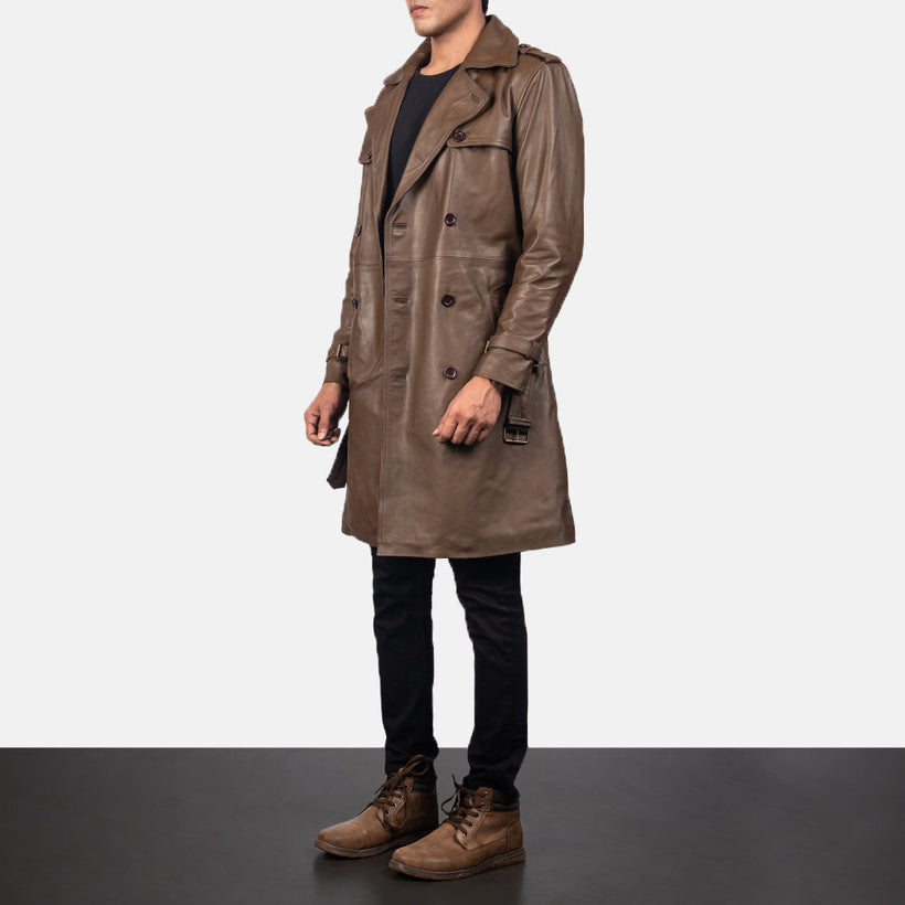 Royson Коричневый Leather Duster Кожаное пальто для Мужчин