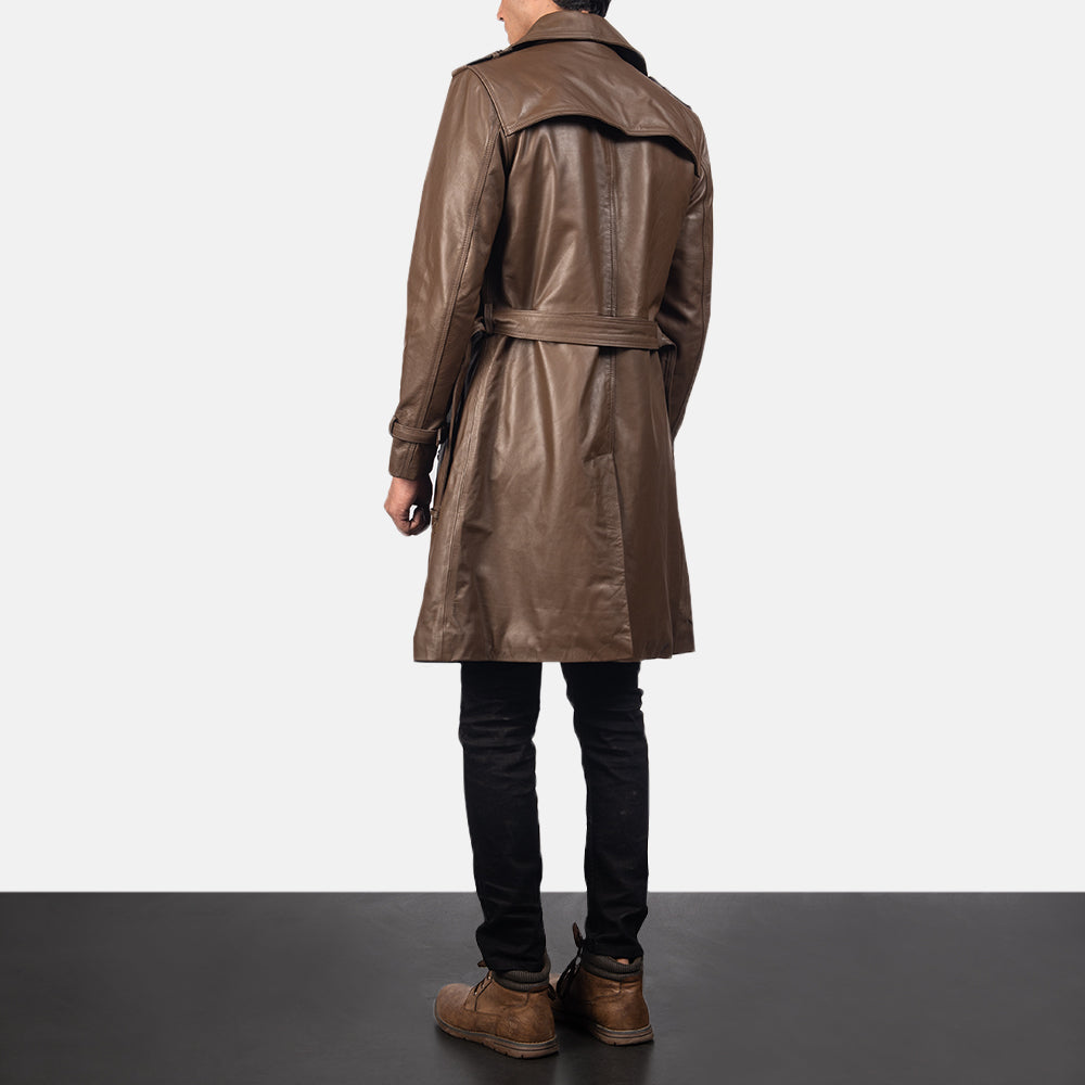 
Royson Коричневый Leather Duster Кожаное пальто для Мужчин - Вид сбоку, демонстрирующий эргономичный крой рукава