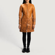 
Крупный план деталей of Classic Collar & Zipper Hardware on Sandy Рыжий Dye Кожаное пальто для Женщин