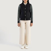 Savant Green Hybrid Varsity Jacket - Lateral Side Profile View Showing Sleeve Cut &amp; Athletic Taper Fit
