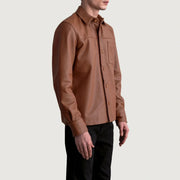 
Matte Brown Cowhide leather Jacket - Вид сзади, подчеркивающий посадку по плечам и ровный край