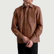 
Scout Matte Коричневый Leather Shirt для Мужчин - Вид сбоку, демонстрирующий эргономичный крой рукава