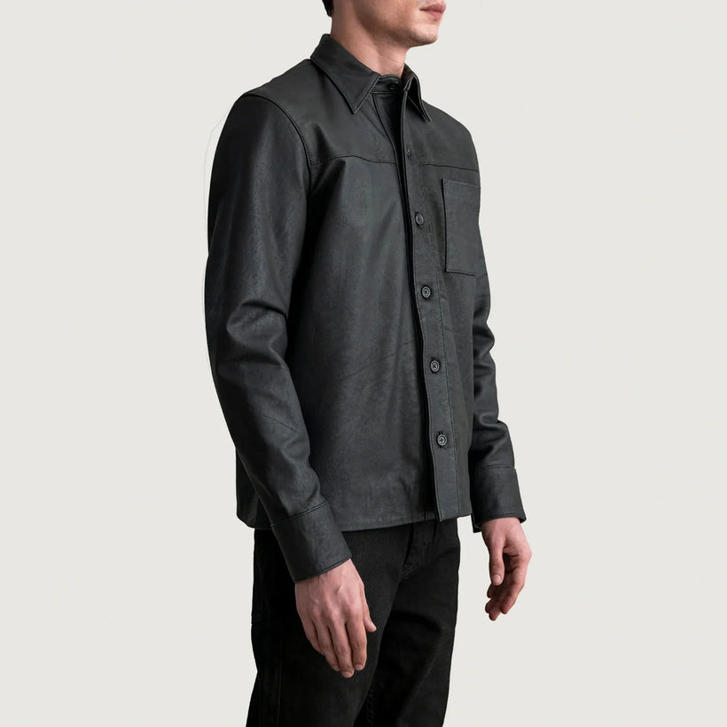 Scout Tumbled Черный Leather Shirt для Мужчин