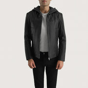 
Spratt Черный Hooded Кожаная куртка для Мужчин in Black Goatskin Leather - Вид спереди и приталенный силуэт | Купить в официальном онлайн-магазине