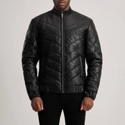
Крупный план деталей of Classic Collar & Zipper Hardware on Travis Black Leather Puffer Jacket
