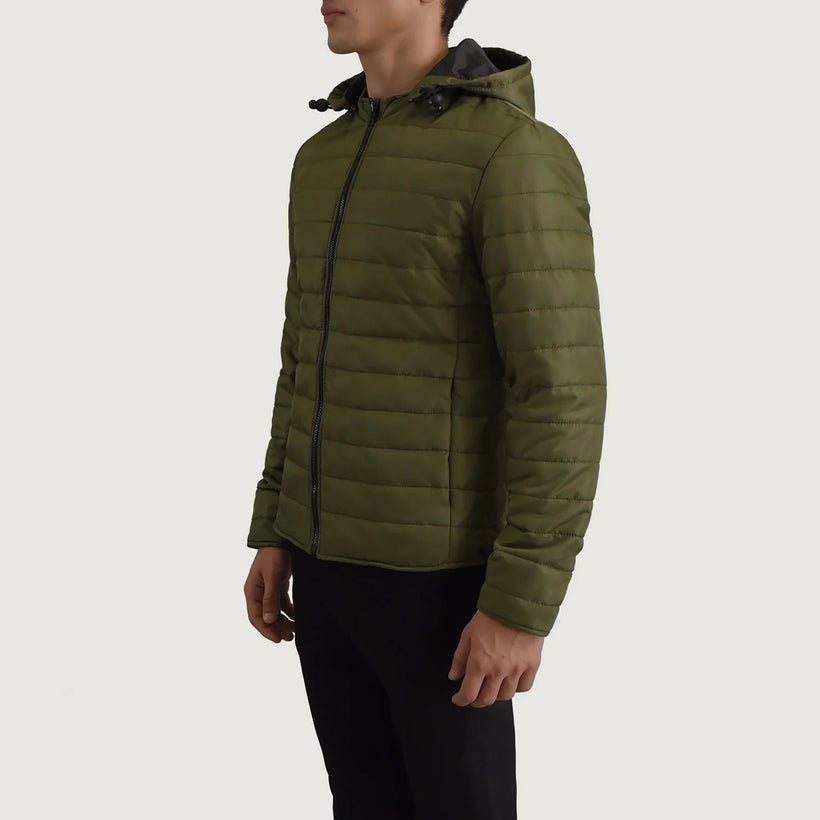 Tyler Оливковый Hooded Puffer Кожаная куртка для Мужчин