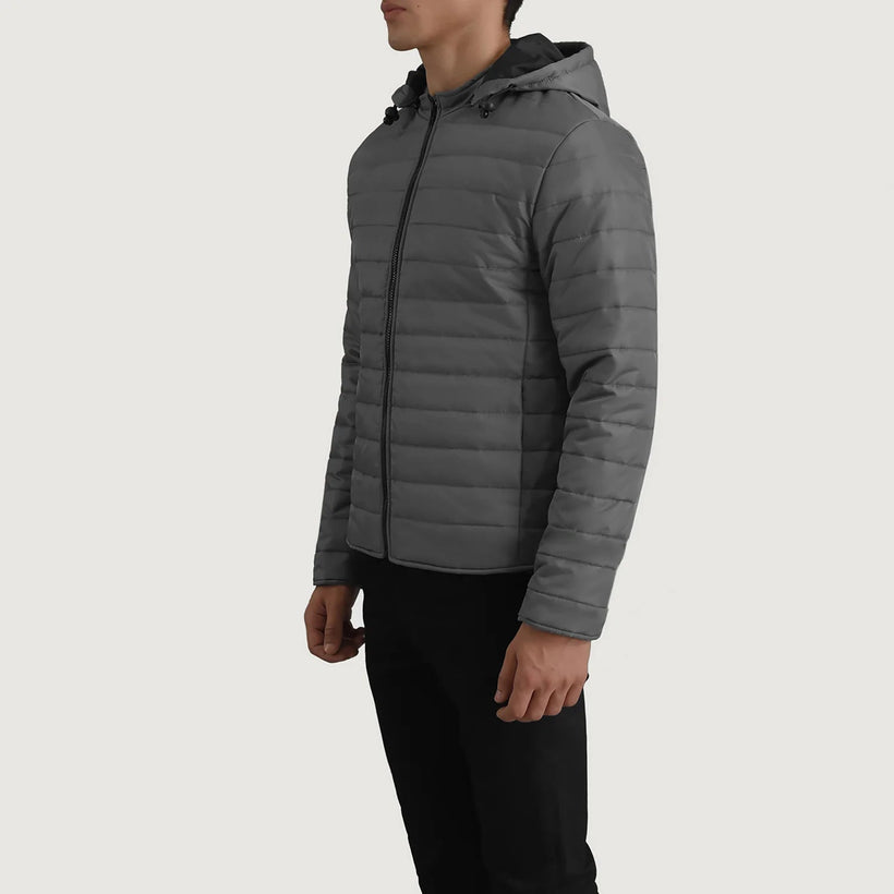 Tyler Grey Hooded Puffer Кожаная куртка для Мужчин