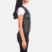 Black Goatskin Leather Biker Jacket - Back View Showing Tailored Shoulder Fit & Clean Hemline