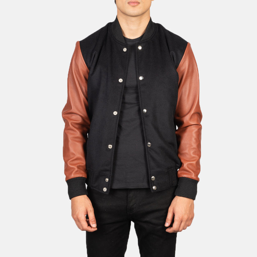 Vaxton Коричневая & Черная Hybrid Varsity Кожаная куртка мужская
