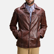 
Brown Sheepskin leather Coat - Вид сзади, подчеркивающий посадку по плечам и ровный край