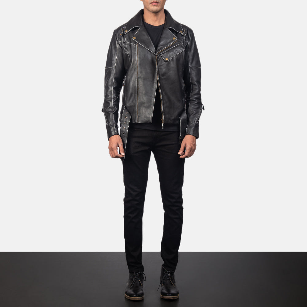 Vincent Black Leather Biker Jacket - Вид сбоку с анатомическим кроем рукава