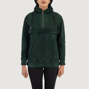 
Tailored Rib Cuffs & Hem Craftsmanship Construction Detail on Zest Blue Hooded Suede Pullover Jacket